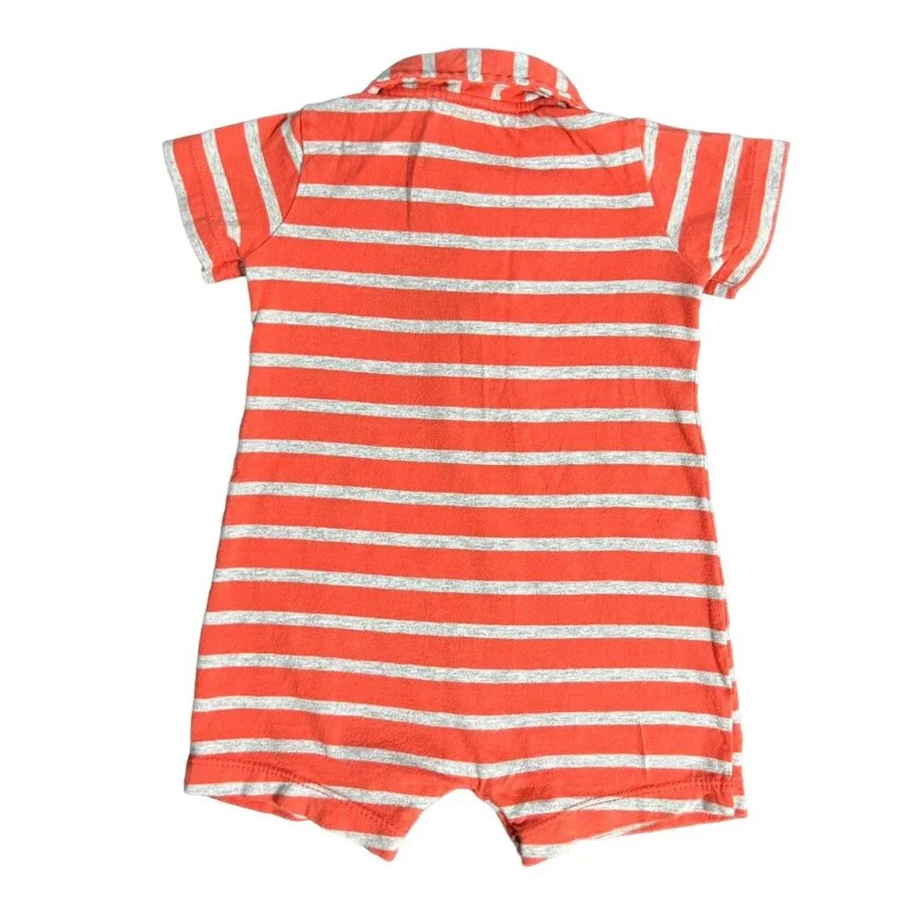 Carter's 9m Coral & Grey Striped Polo Romper